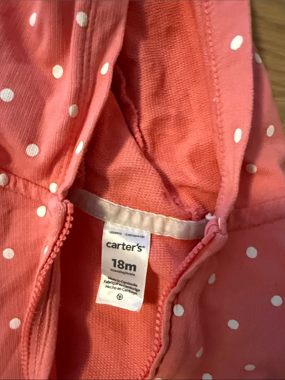 Carter's Coral Pink Polka Dot Hoodie with Unicorn Applique 18M